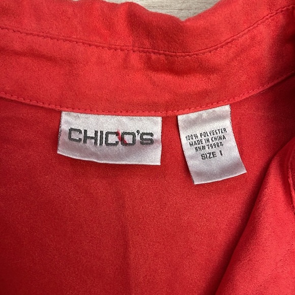 Chico's Red Faux Suede 3/4 Sleeve Button Down Shirt Size M/8 - Picture 11 of 15